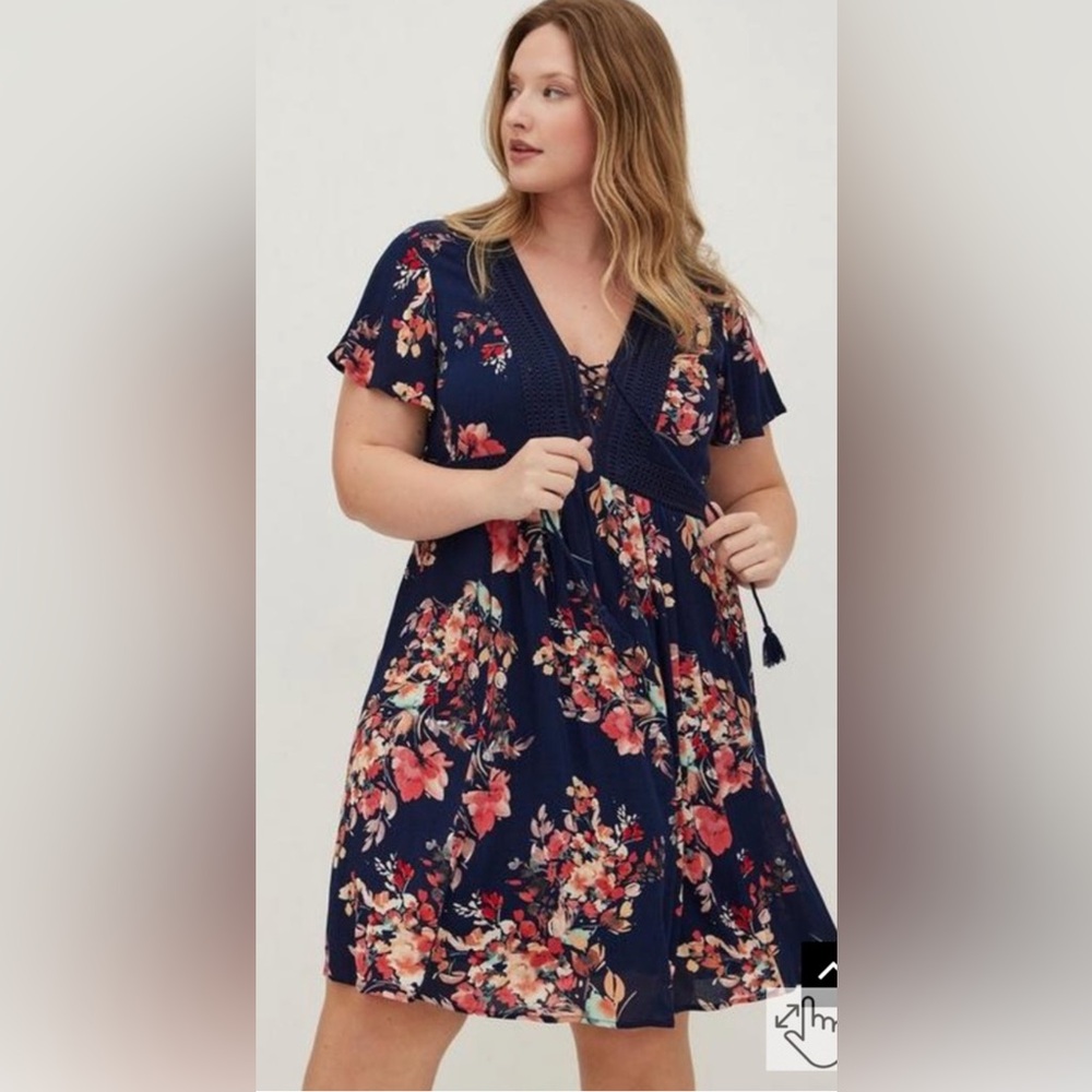 Torrid Size 2 Floral lace up dress.  Knee length - midi depending on height